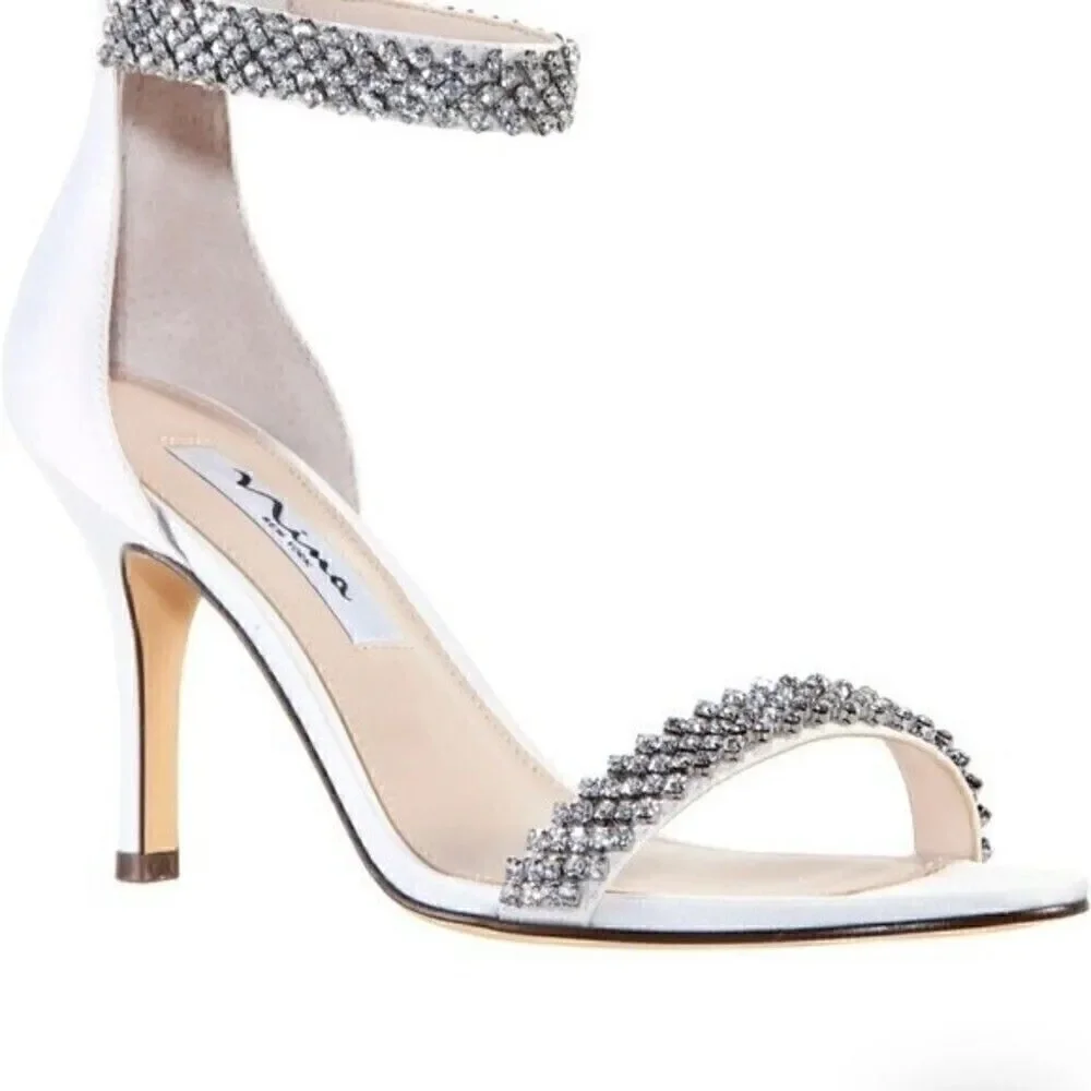 NINA Women's Ivory Vauna Ankle Strap Sandal $108.95 Rows of crystals shoes